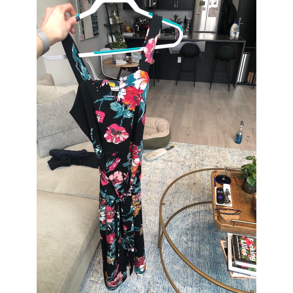 Target black floral belted jumpsuit
